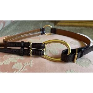 NWT Lauren Ralph Lauren Black Leather Brass Tri Strap Equestrian Belt L